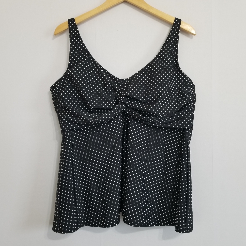 Shade & Shore Black and White Polka Dot Swim Tankini Top